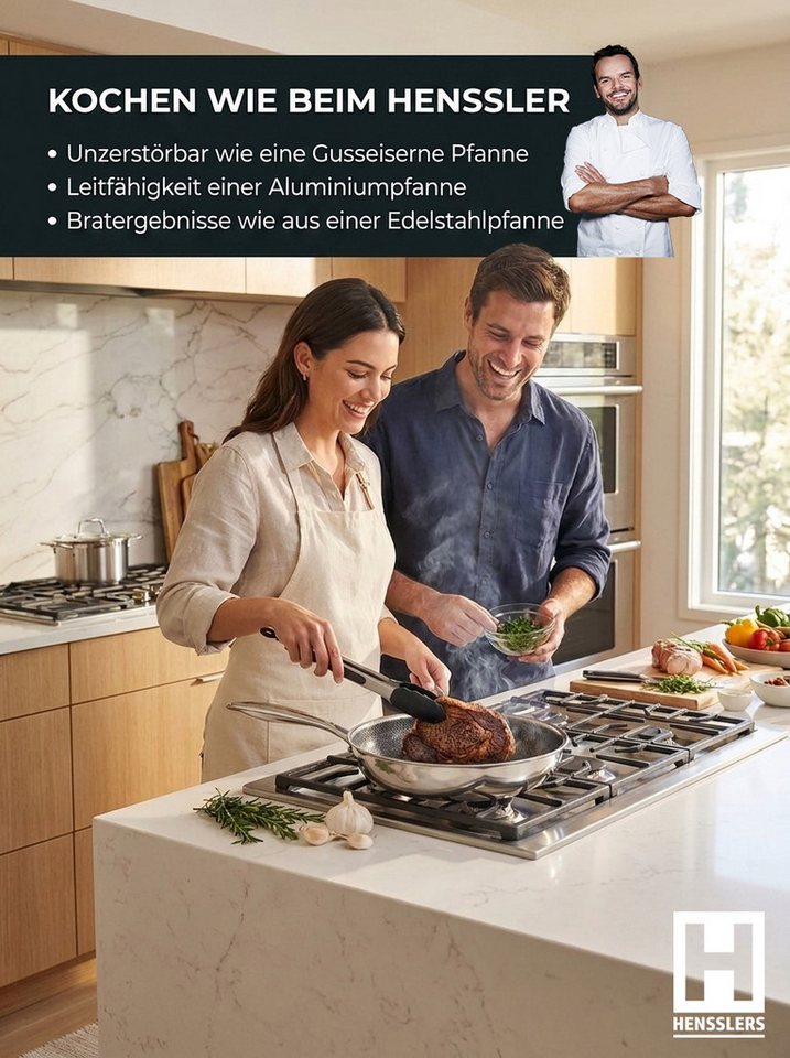 HENSSLERS Bratpfanne, Edelstahl (1-tlg), 3-Schicht Material, Wabenstruktur und Antihaftbeschichtung, Induktion – Bild 3 von 5