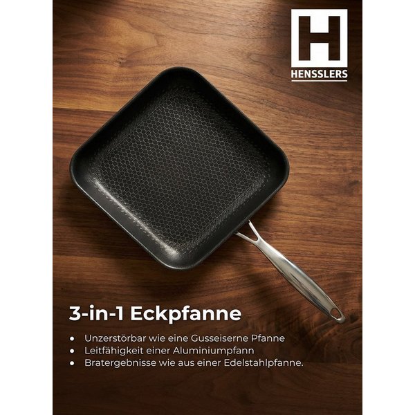HENSSLERS Bratpfanne Premium, aus Edelstahl, Eckpfanne mit Wabenstruktur, 28 cm, Edelstahl 18/10 (1-tlg)