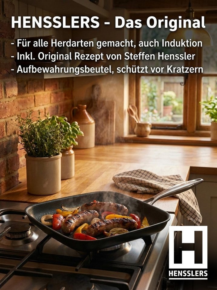 HENSSLERS Bratpfanne Premium, aus Edelstahl, Eckpfanne mit Wabenstruktur, 28 cm, Edelstahl 18/10 (1-tlg) – Bild 2 von 5