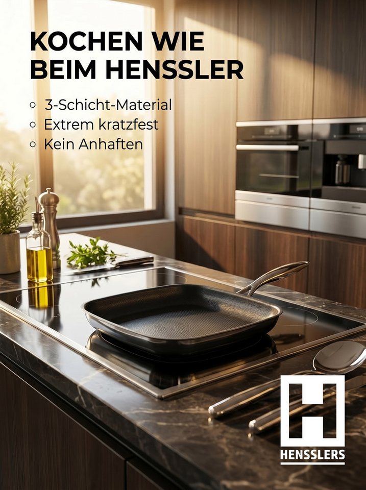 HENSSLERS Bratpfanne Premium, aus Edelstahl, Eckpfanne mit Wabenstruktur, 28 cm, Edelstahl 18/10 (1-tlg) – Bild 3 von 5