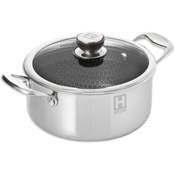 HENSSLERS Kochtopf, Edelstahl, Ø 24 cm, 5,0 Liter, 3-Schicht Material mit Wabenstruktur, Induktion