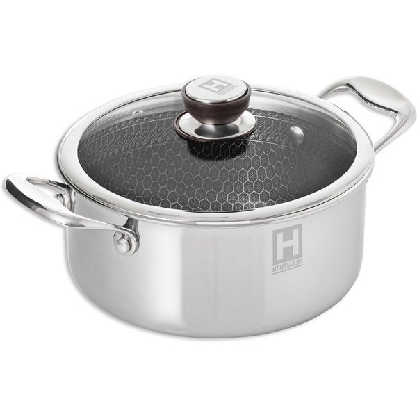 HENSSLERS Kochtopf, Edelstahl (2-tlg), Ø 20 cm, 2,8 Liter, 3-Schicht Material mit Wabenstruktur, Induktion