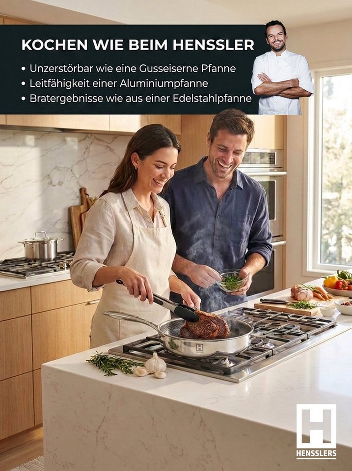 HENSSLERS Schmorpfanne, Edelstahl, 3-Schicht Material, Wabenstruktur und Antihaftbeschichtung, Induktion – Bild 4 von 5