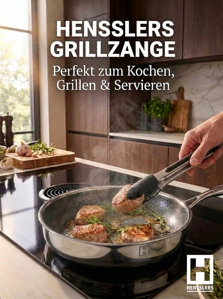 HENSSLERS Schmorpfanne Premium, Pfanne 26 cm, inklusive Grillzange, Edelstahl (Set, 3-tlg) – Bild 4 von 5
