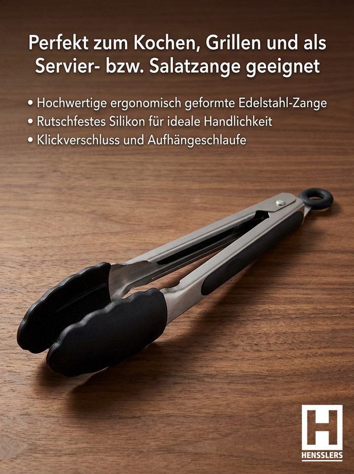 HENSSLERS Servierpfanne Premium, Pfanne 32 cm, inklusive Grillzange, Edelstahl (Set, 3-tlg) – Bild 2 von 5