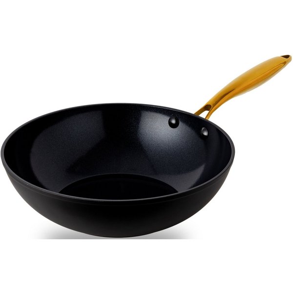 HENSSLERS Wok HSN, Aluminium (1-tlg), BLACK CERAMIC Antihaftbeschichtung, goldener Edelstahlgriff, Induktion