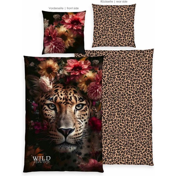 Herding Wendebettwäsche Wild Flowers Leopard, Renforcé, 2 teilig, Mit praktischem Reißverschluss