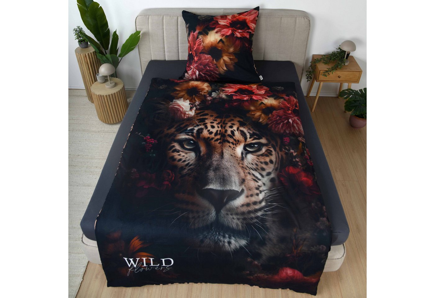 Herding Wendebettwäsche Wild Flowers Leopard, Renforcé, 2 teilig, Mit praktischem Reißverschluss – Bild 2 von 5