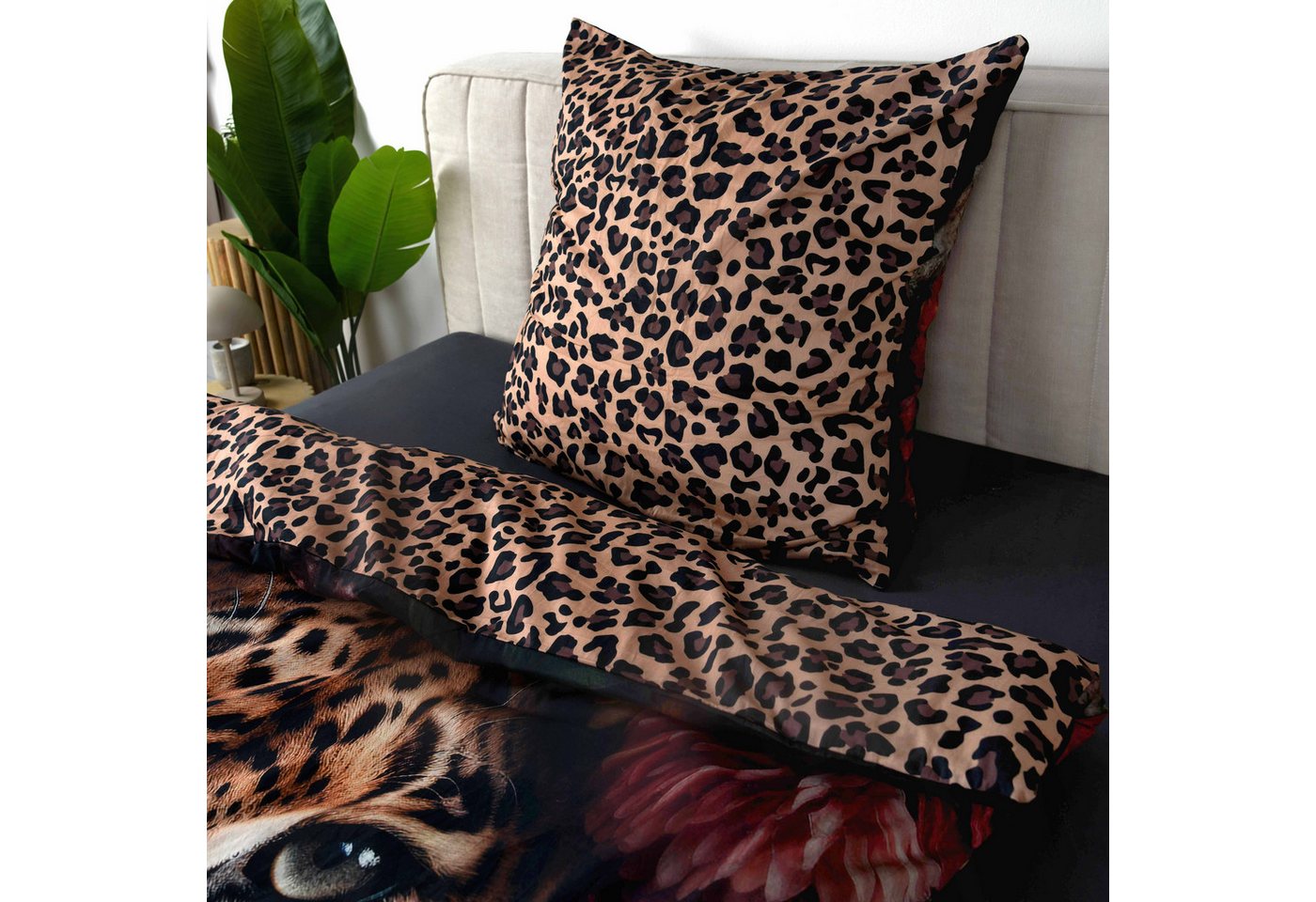 Herding Wendebettwäsche Wild Flowers Leopard, Renforcé, 2 teilig, Mit praktischem Reißverschluss – Bild 3 von 5