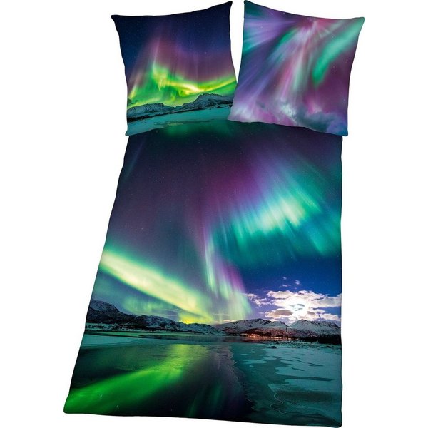 Herding Young Collection Bettwäsche Polarlichter, Renforcé, mit tollem Motiv