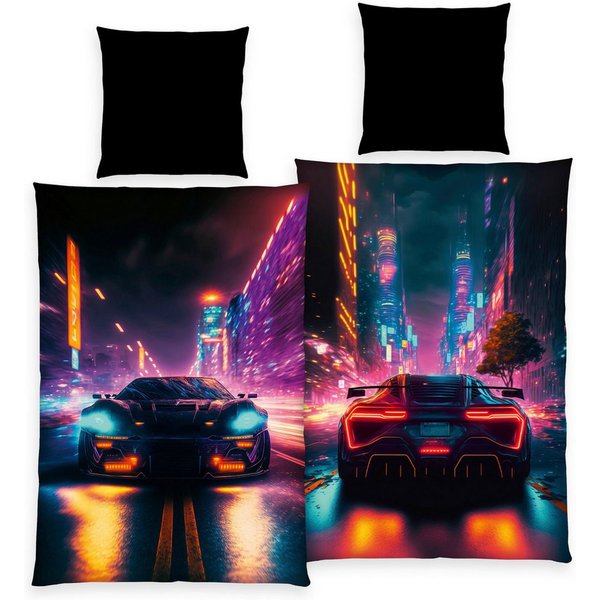 Herding Young Collection Bettwäsche YC Neoncar, Microfaser, 2 teilig, mit coolem Motiv