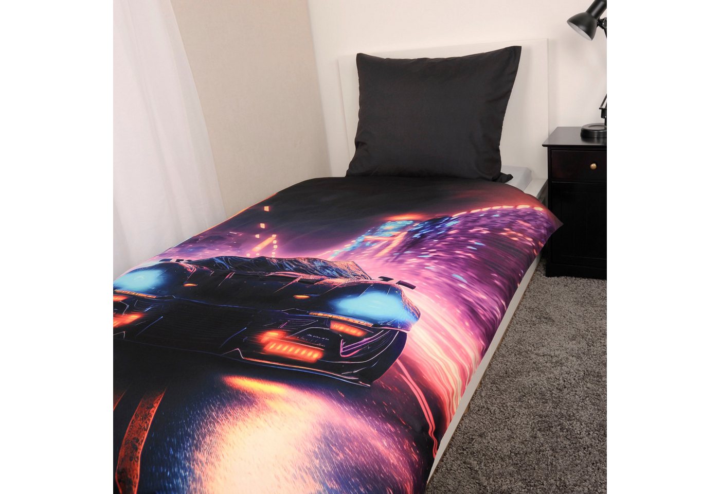 Herding Young Collection Bettwäsche YC Neoncar, Microfaser, 2 teilig, mit coolem Motiv – Bild 5 von 5