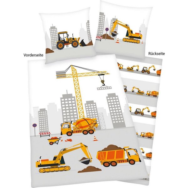 Herding Young Collection Kinderbettwäsche Baustelle, Renforcé, 2 teilig, mit tollem Motiv