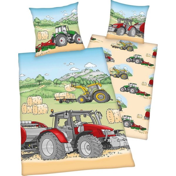 Herding Young Collection Kinderbettwäsche Traktor, Flanell, mit tollem "Traktor" Motiv