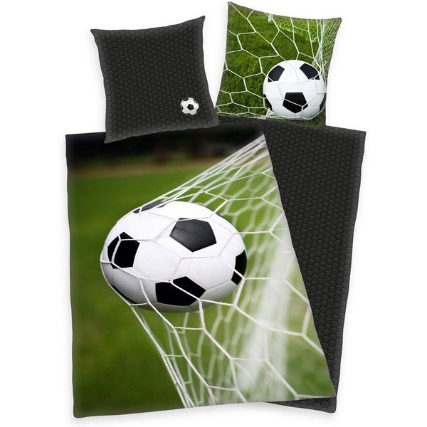 Herding Young Collection Wendebettwäsche Fußball, Renforcé, 2 teilig, mit Ball im Netz