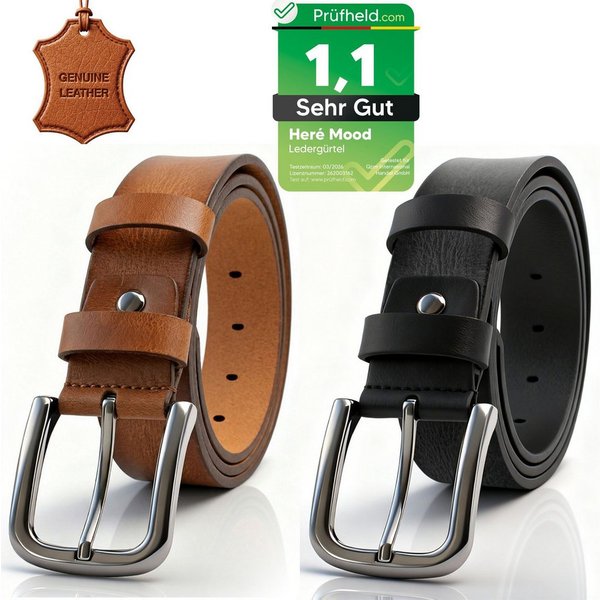 herémood Ledergürtel [Test SEHR GUT, Note 1.1] Herren Leder Gürtel 4cm Cognac-Schwarz 130cm (Gürtel Cognac Herren, hochwertig verarbeitet, kürzbar, 2-St., robus