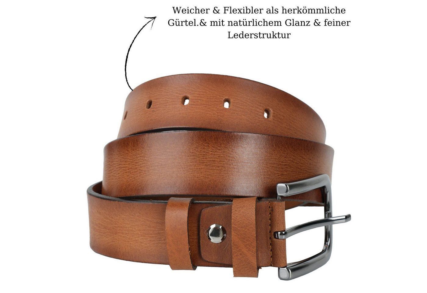 herémood Ledergürtel [Test SEHR GUT, Note 1.1] Herren Leder Gürtel 4cm Cognac-Schwarz 130cm (Gürtel Cognac Herren, hochwertig verarbeitet, kürzbar, 2-St., robus – Bild 3 von 5