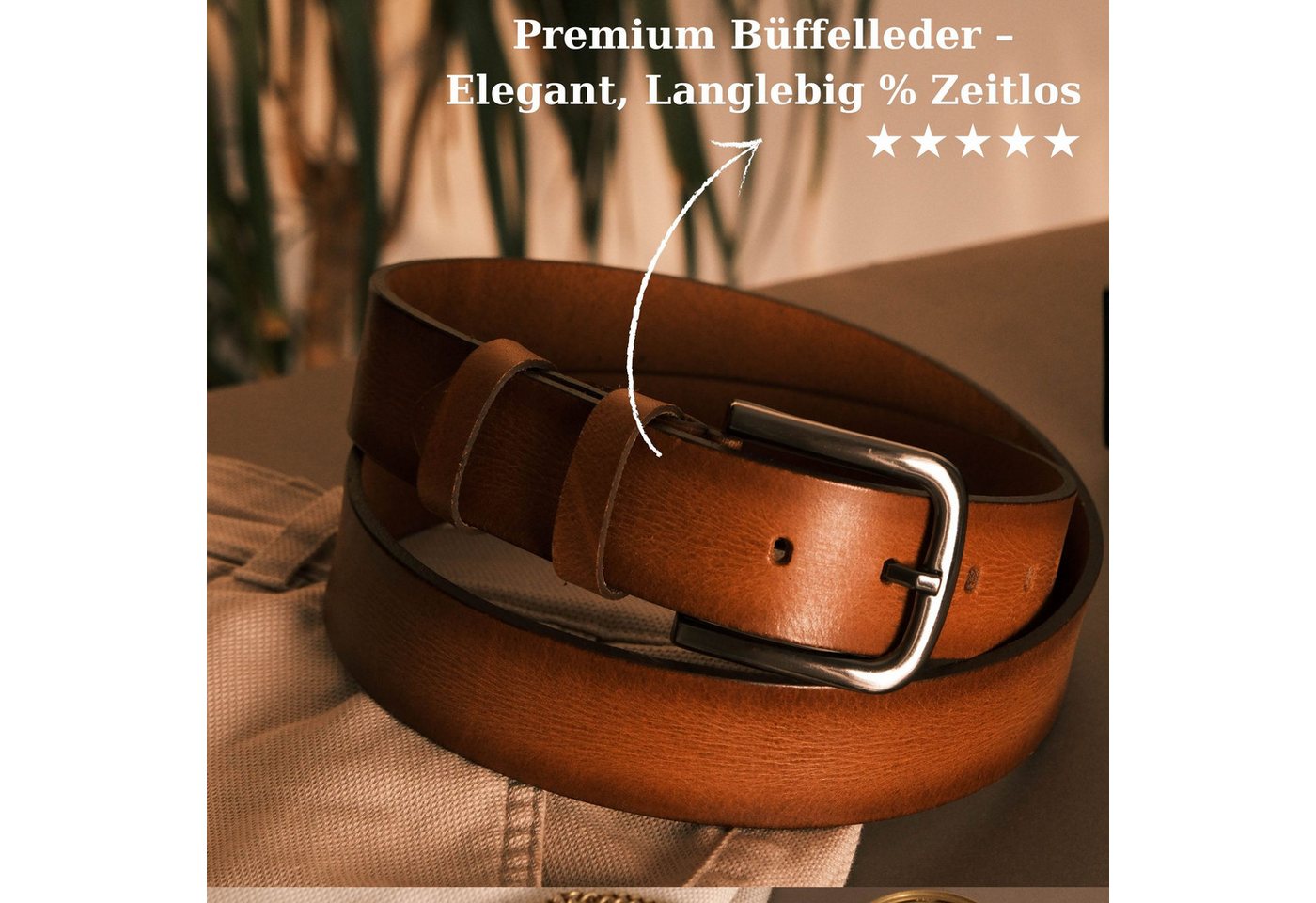 herémood Ledergürtel [Test SEHR GUT, Note 1.1] Herren Leder Gürtel 4cm Cognac-Schwarz 130cm (Gürtel Cognac Herren, hochwertig verarbeitet, kürzbar, 2-St., robus – Bild 5 von 5
