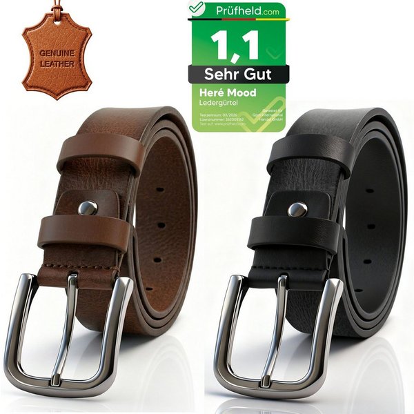 herémood Ledergürtel [Test SEHR GUT, Note 1.1] Herren Leder Gürtel 4cm Braun-Schwarz 135cm (Anzuggürtel Herren, hochwertig verarbeitet, kürzbar, 2-St., Weiches,