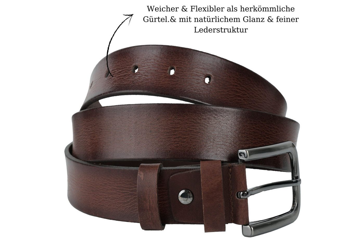 herémood Ledergürtel [Test SEHR GUT, Note 1.1] Herren Leder Gürtel 4cm Braun-Schwarz 135cm (Anzuggürtel Herren, hochwertig verarbeitet, kürzbar, 2-St., Weiches, – Bild 3 von 5