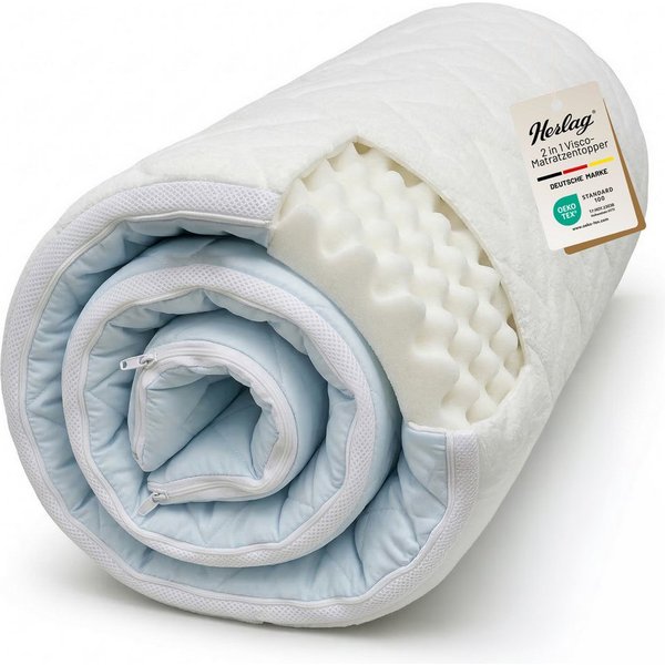 Herlag, Topper Matratzentopper Visco 2 in 1 kühlend, 7 cm hoch – Wendbare Sommer&Winterseite – Memory Foam 3 Größen