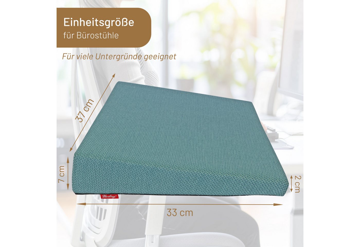 Herlag Keilkissen Stella für Büro und Auto, Ergonomisches Sitzkeilkissen 33x37x7/2cm Waschbarer Bezug Petrol – Bild 3 von 5