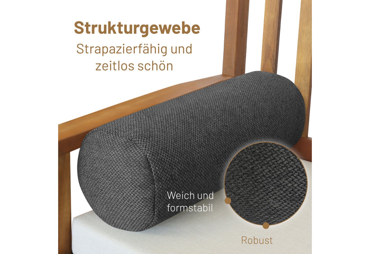 Herlag Nackenrolle LUXE, 65x20cm oder 40x15cm Nackenrolle, Kissenrolle, Dekokissen, waschbar – Bild 2 von 5