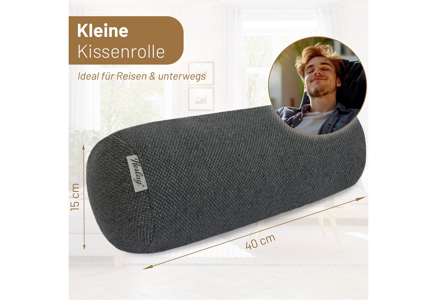 Herlag Nackenrolle LUXE, 65x20cm oder 40x15cm Nackenrolle, Kissenrolle, Dekokissen, waschbar – Bild 4 von 5