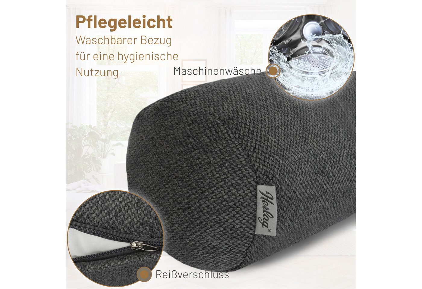 Herlag Nackenrolle LUXE, 65x20cm oder 40x15cm Nackenrolle, Kissenrolle, Dekokissen, waschbar – Bild 5 von 5