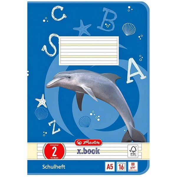 Herlitz Schulheft x.book, Schreiblernheft, A5, liniert (Lineatur 02), ungelocht, 16 Blatt