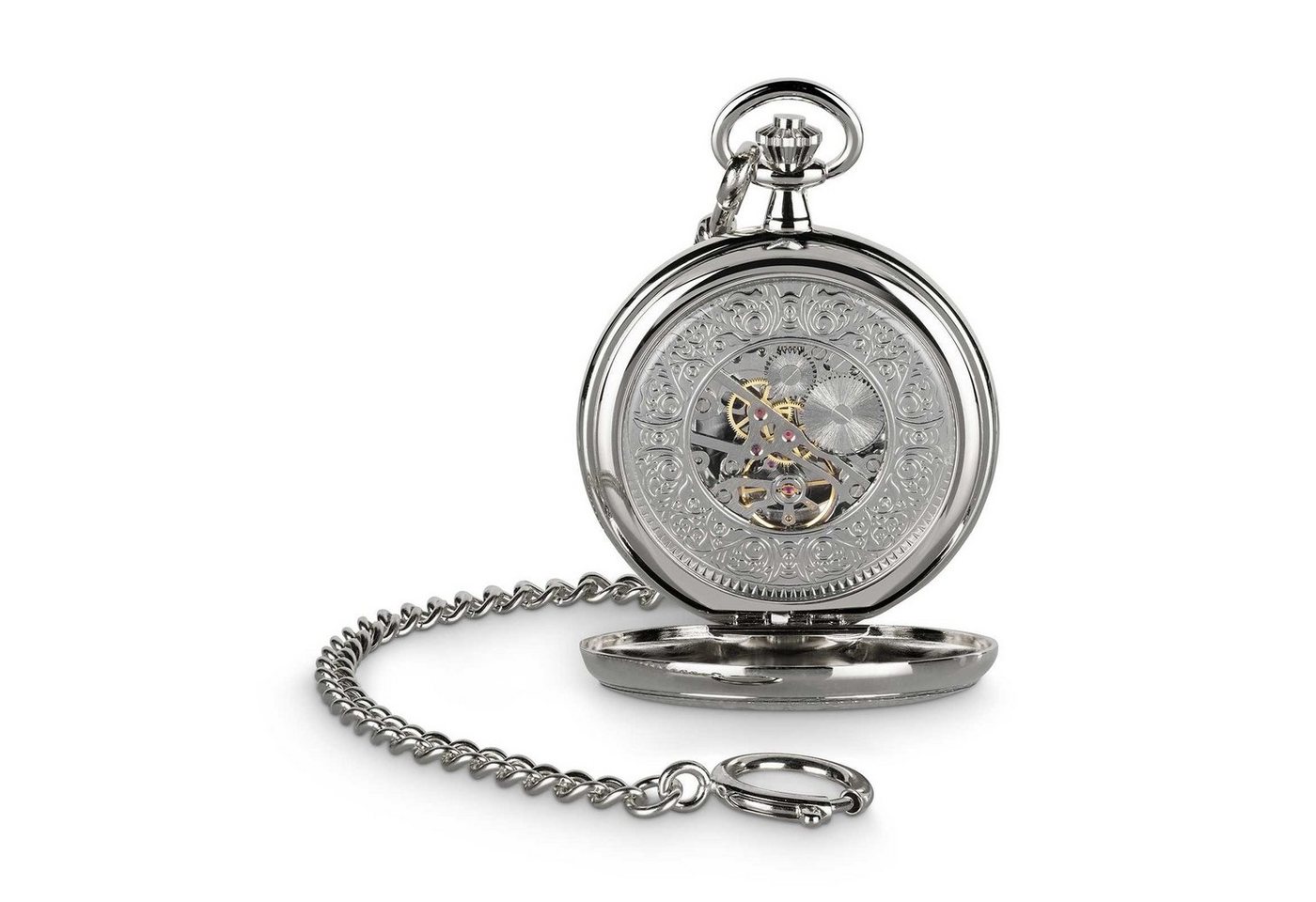 Hermann Jäckle Taschenuhr "Bayreuth", Skelett-Handaufzug, Mineralglas, 50 mm, inkl. Kette & Reiseetui – Klassische Herrenuhr im Vintage-Stil – Bild 2 von 5