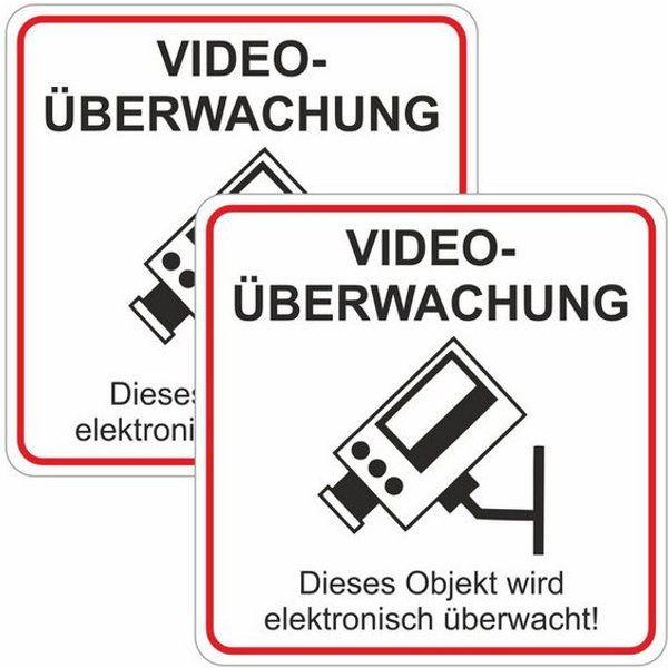 Hermann Schütz Aufkleber Aufkleber Videoüberwachung ... 2 Stück, 65 x 65 mm