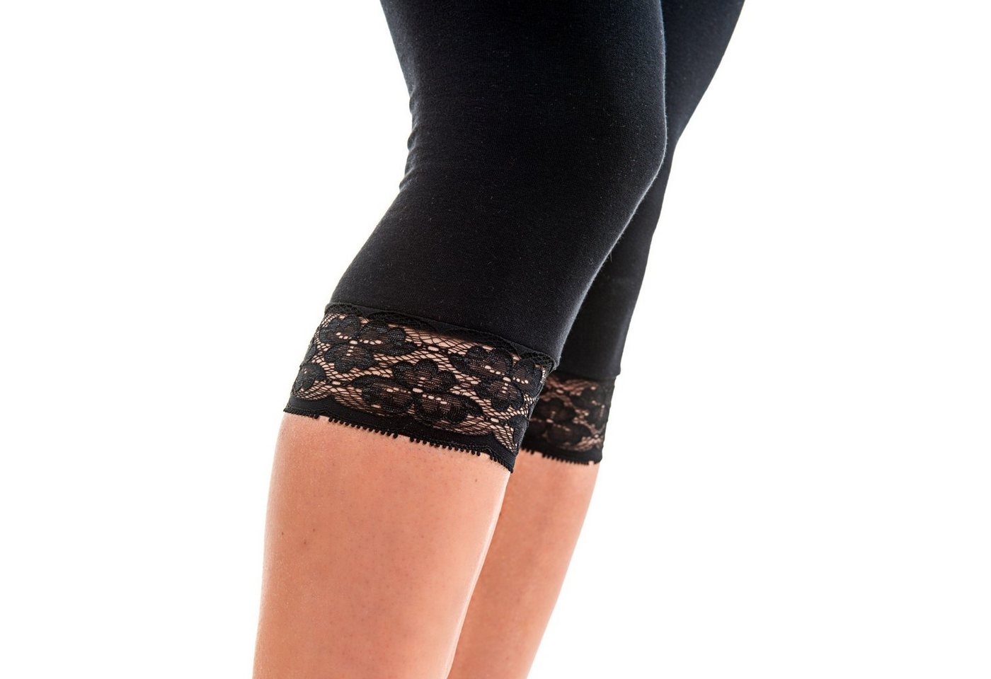 HERMKO Caprileggings 5722 (Pack, 2er) ¾ lang mit Spitze, Bio-Baumwolle/Elastan, Umschlagbund – Bild 3 von 4