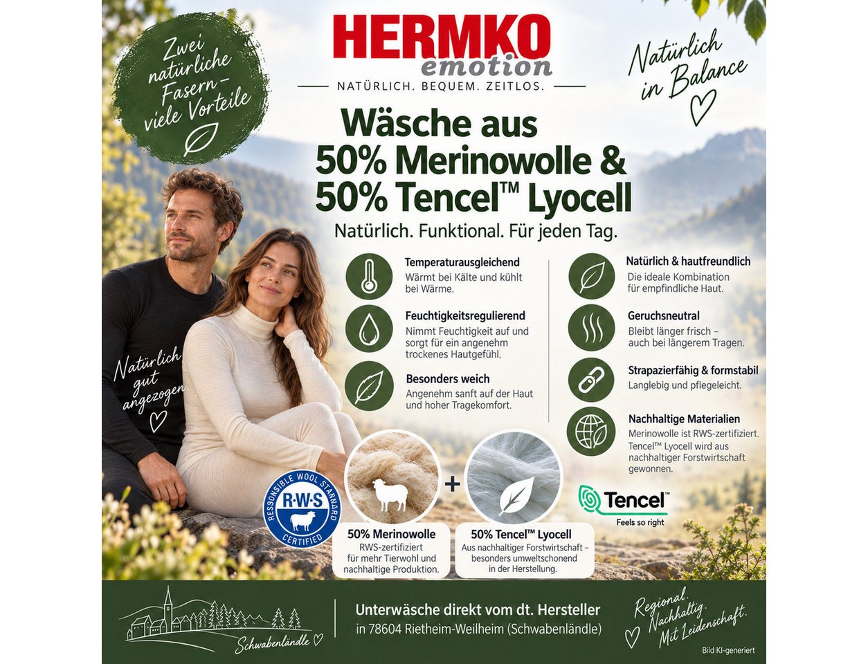 HERMKO Longsleeve langarm Rolli, Merinowolle Damen Langarmshirt mit Rollkragen aus Wolle/Tencel – Bild 5 von 5