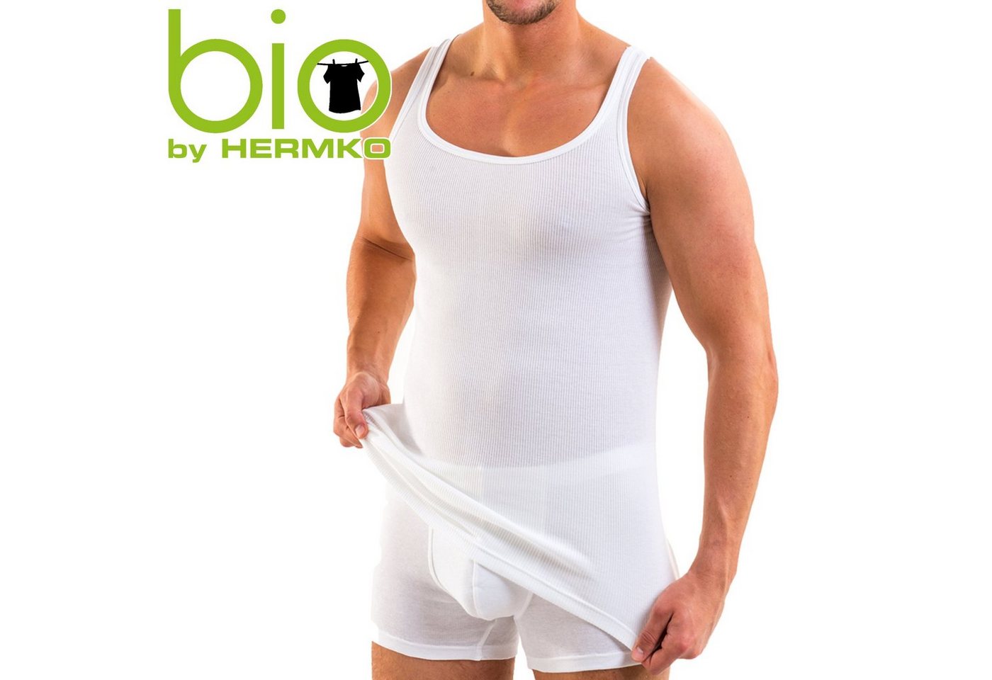 HERMKO Unterhemd 3018 (Pack, 2er) 100 % BIO-Baumwolle Achselhemd Doppelripp hergestellt in EU – Bild 3 von 5