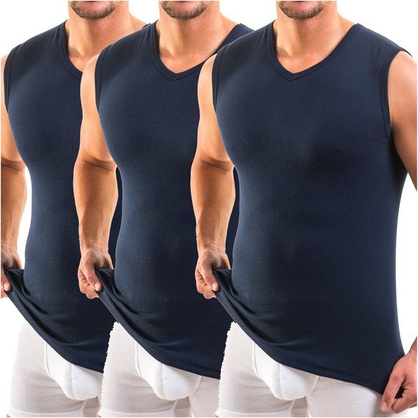 HERMKO Unterhemd 3050 (Pack, 3er) 100 % Bio-Baumwolle Muskelshirt V-Ausschnitt Basic hergestellt in EU