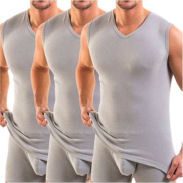 HERMKO Unterhemd 3050 (Pack, 3er) 100 % Bio-Baumwolle Muskelshirt V-Ausschnitt Basic hergestellt in EU