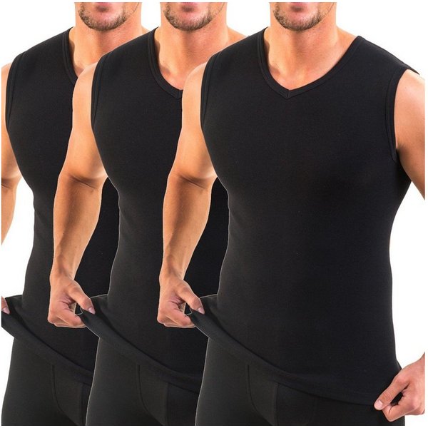 HERMKO Unterhemd 3050 (Pack, 3er) 100 % Bio-Baumwolle Muskelshirt V-Ausschnitt Basic hergestellt in EU