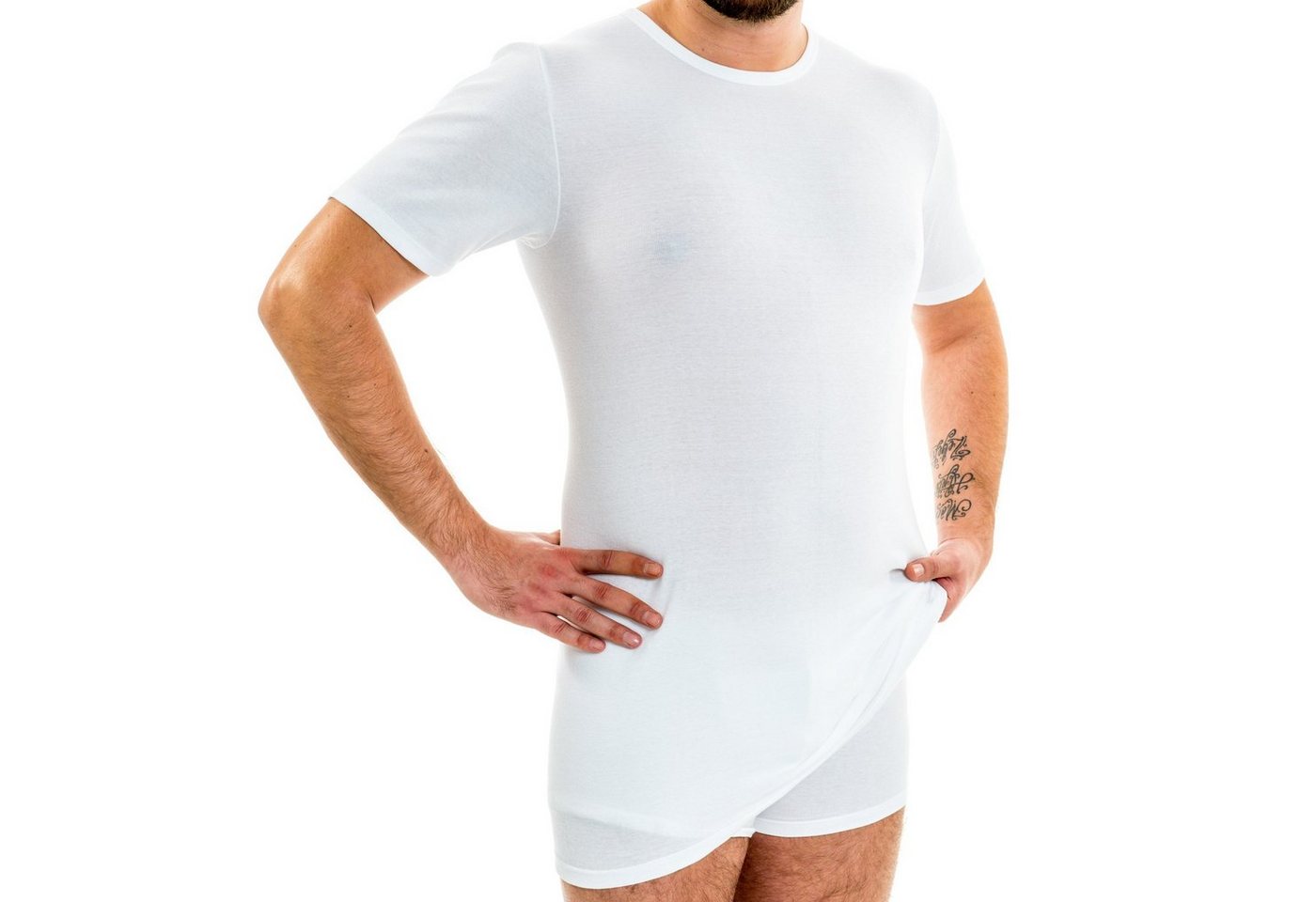 HERMKO Unterhemd 3847 extralang (10 cm), 100 % Bio-Baumwolle, kurzarm Shirt, Feinripp – Bild 2 von 3