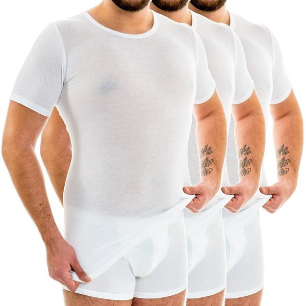 HERMKO Unterhemd 3847 (Pack, 3er) Bio Baumwolle extralanges kurzarm Shirt (10 cm) hergestellt in EU
