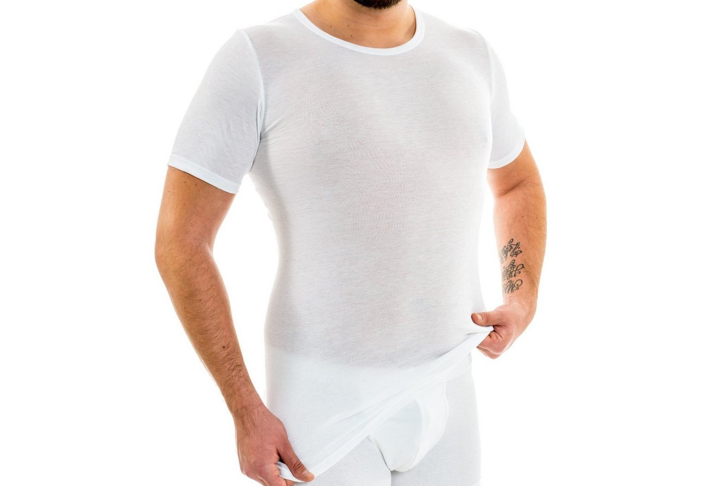 HERMKO Unterhemd 3847 (Pack, 3er) Bio Baumwolle extralanges kurzarm Shirt (10 cm) hergestellt in EU – Bild 3 von 4