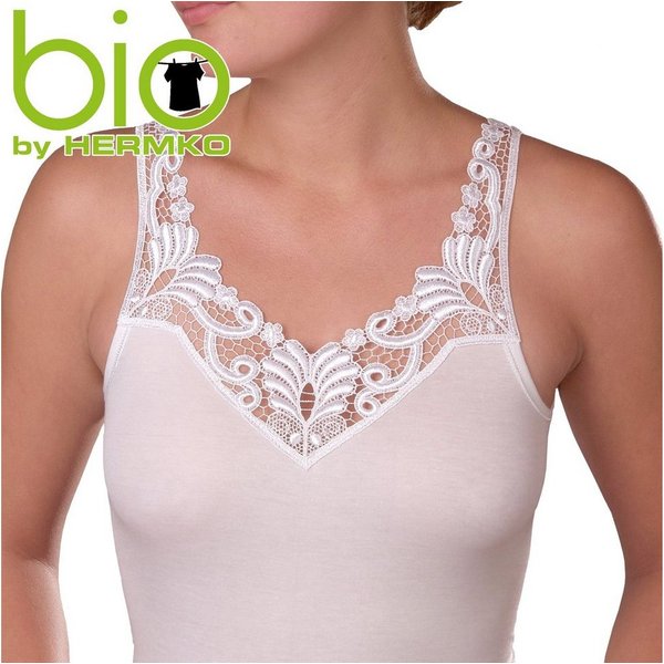HERMKO Unterhemd Unterhemd mit Spitze Tank-Top, Bio-Baumwolle, mit großer Spitze, V-Neck