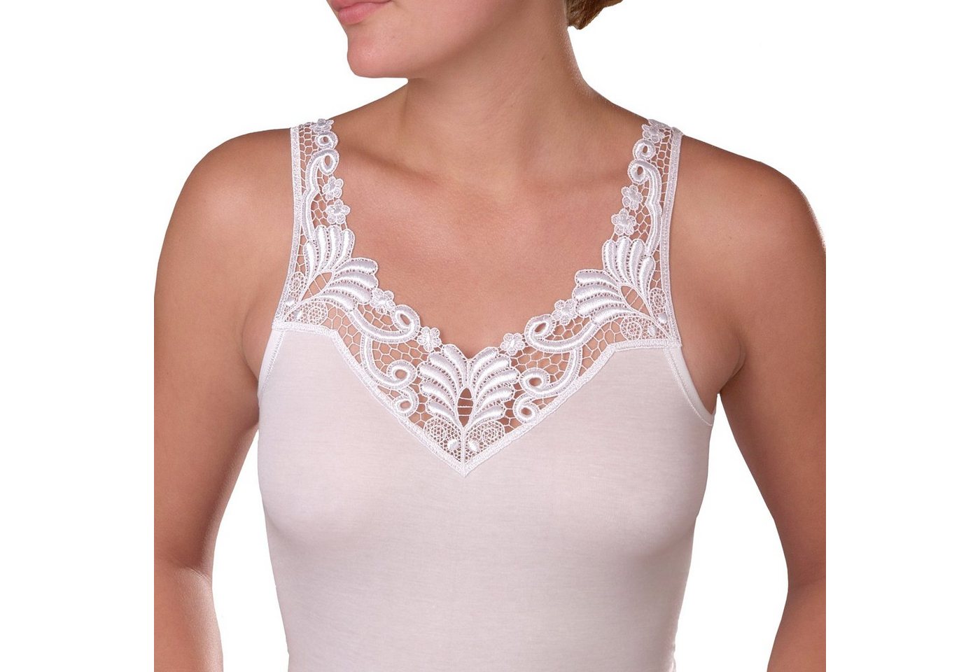 HERMKO Unterhemd Unterhemd mit Spitze Tank-Top, Bio-Baumwolle, mit großer Spitze, V-Neck – Bild 2 von 5
