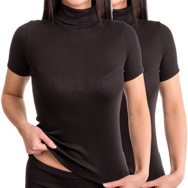 HERMKO Unterziehshirt 17855 (Pack, 2er) Baumwolle/Modal, Kurzarmshirt mit Rollkragen, angenehm weich