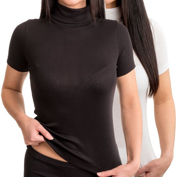 HERMKO Unterziehshirt 17855 (Pack, 2er) Baumwolle/Modal, Kurzarmshirt mit Rollkragen, angenehm weich