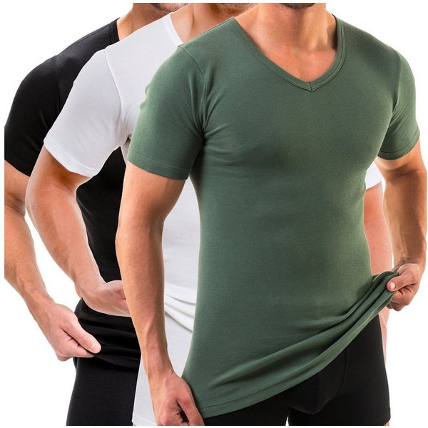 HERMKO Unterziehshirt 4880 (Pack, 3er) kurzarm Shirt V-Neck, 100 % Bio-Baumwolle, körpernahe Passform