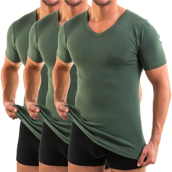 HERMKO Unterziehshirt 4880 (Pack, 3er) kurzarm Shirt V-Neck, 100 % Bio-Baumwolle, körpernahe Passform