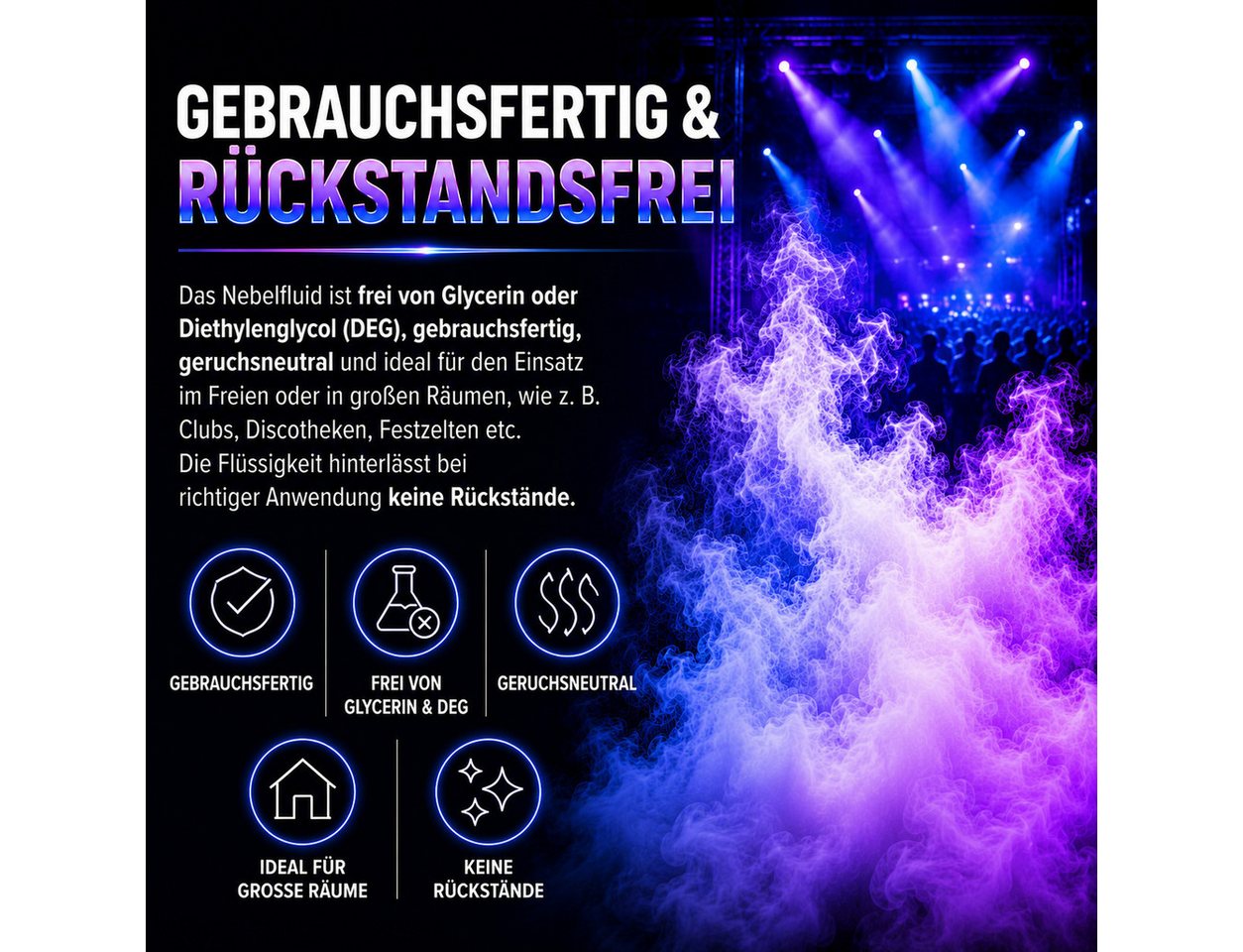 HERRLAN Discolicht EXTREM PARTY Nebelfluid universelle wasserbasierte Nebelflüssigkeit, 1 Liter, mit extrem hoher Dichte und hoher Standzeit. – Bild 4 von 5