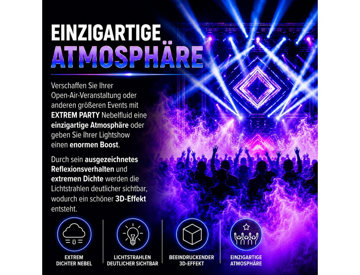 HERRLAN Discolicht EXTREM PARTY Nebelfluid universelle wasserbasierte Nebelflüssigkeit, 1 Liter, mit extrem hoher Dichte und hoher Standzeit. – Bild 5 von 5