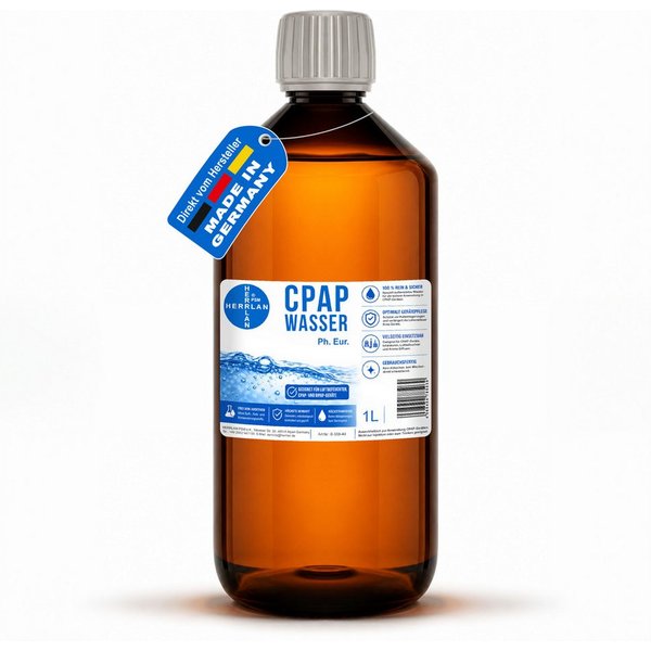 HERRLAN Inhalations-Zusatz CPAP Wasser Ph. Eur. 1 Liter, destilliertes Wasser für medizinische Zwecke